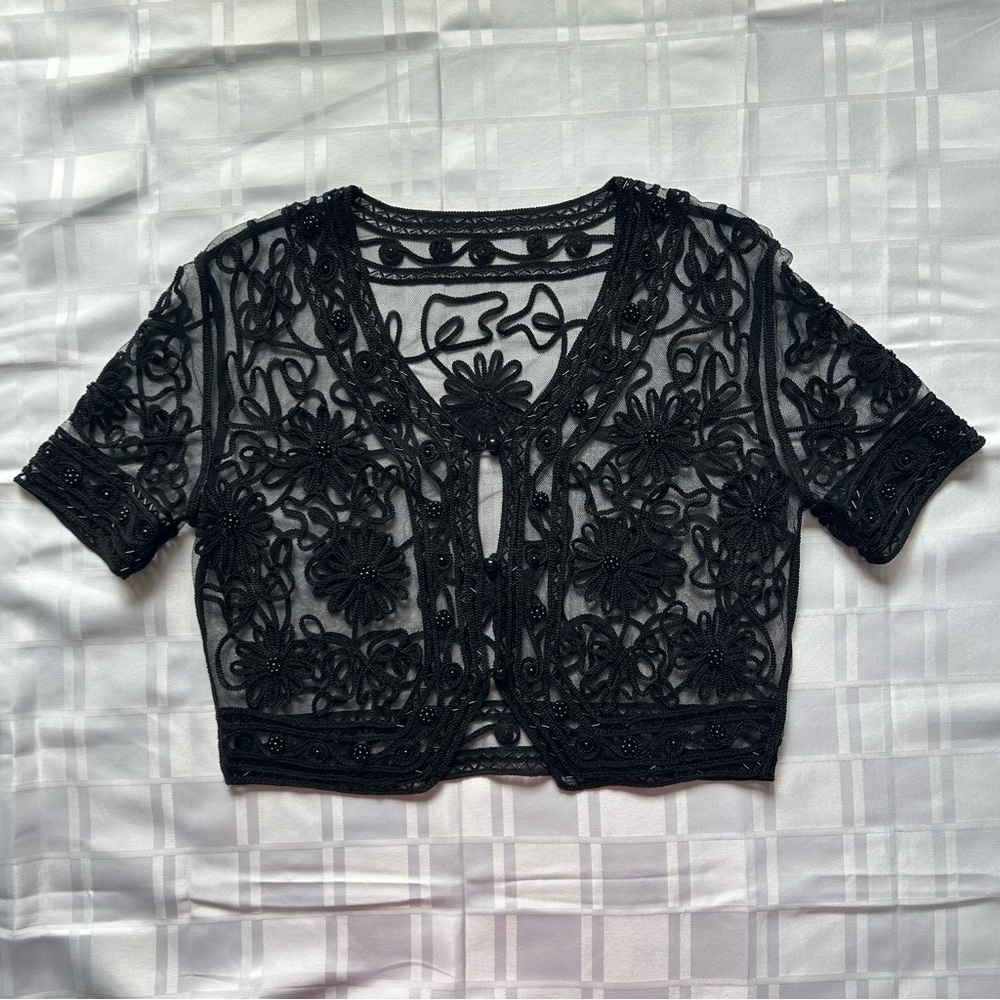 Women's Black Embroidered Sheer Bolero Jacket - Picture 11 of 11
